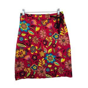 Vintage FL Malik Womens Skirt Sz 4 Red Floral Wrap Folk Art Boho Artsy Made USA